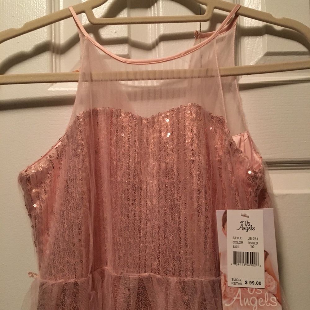 US ANGEL NWT AUTHENTIC ROSE GOLD SEQUIN TRAPEZE STYLE DESIGN DRESS